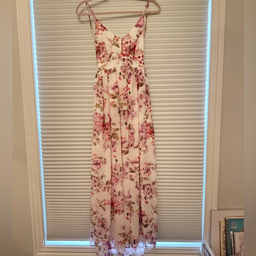 Miss Avenue White Maxi Dress with Pink Floral Print